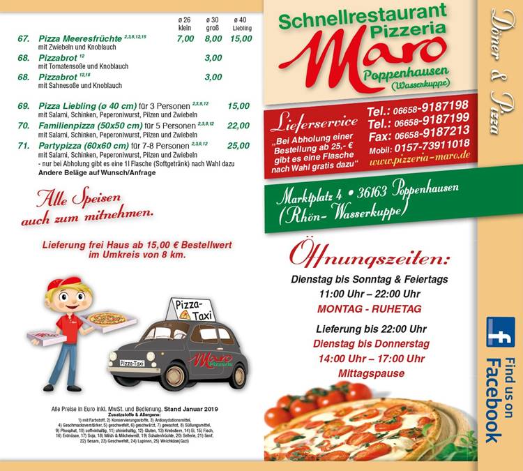 Speisekarte | Pizzeria Maro